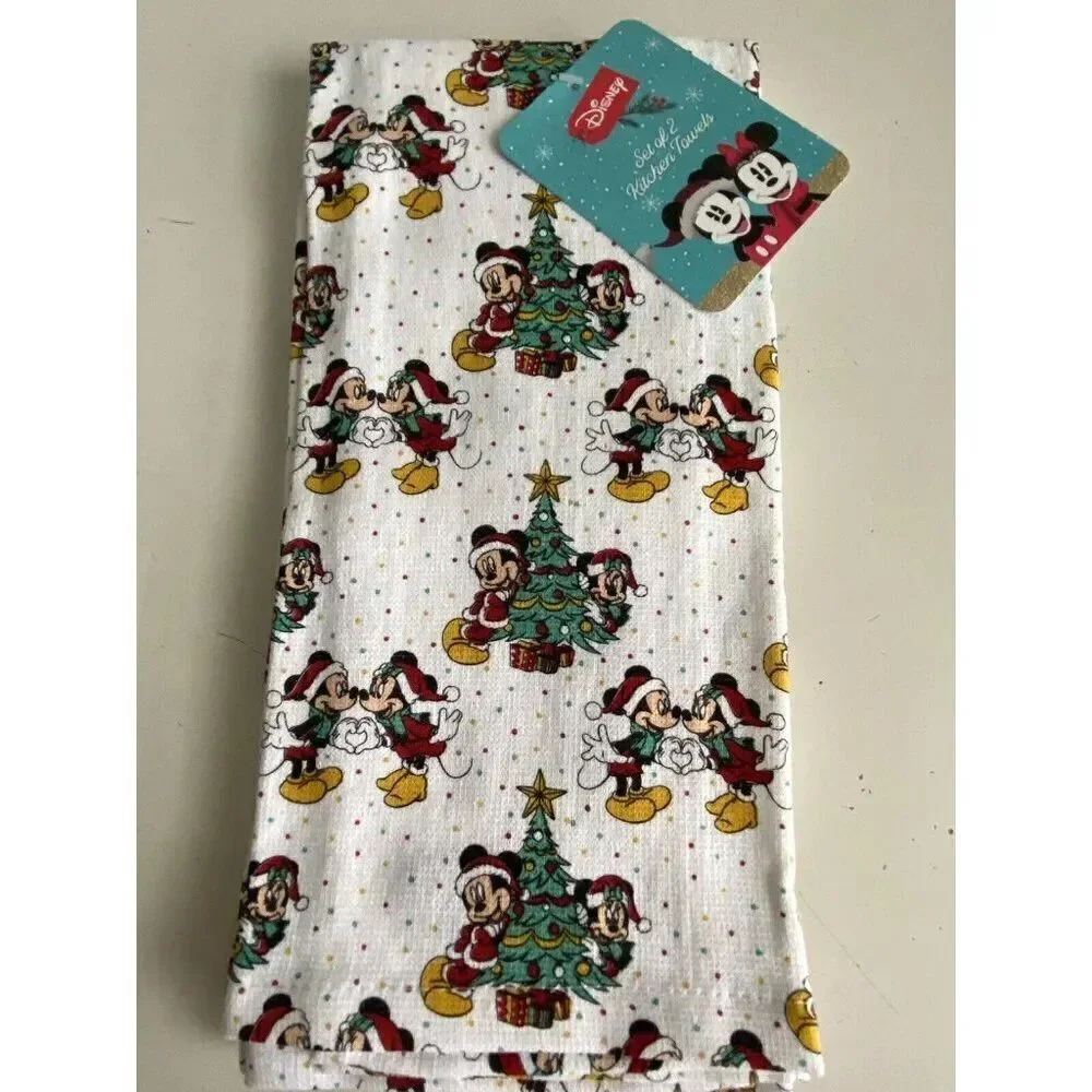 2 Pack Disney‎ Mickey and Minnie Mouse Christmas Tree Kitchen Towels Holiday NEW