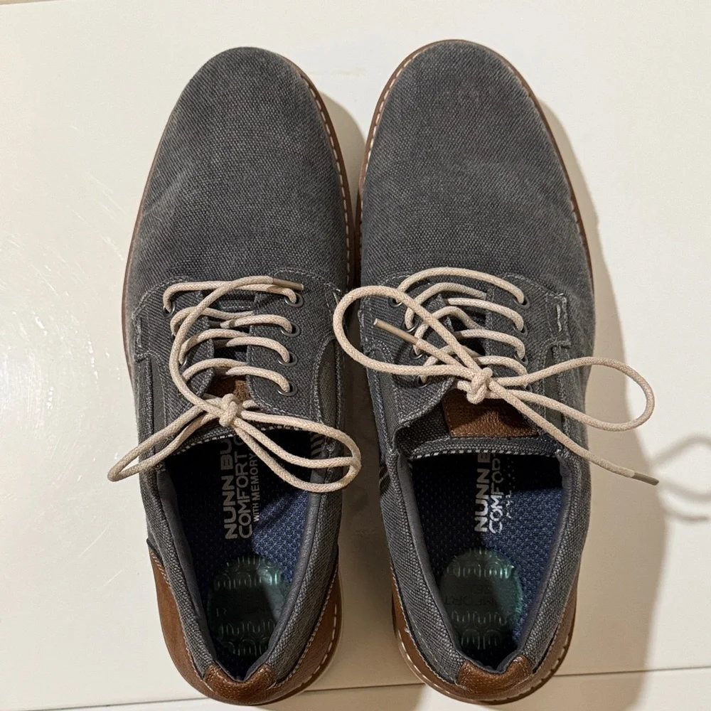 Nunn Bush Men's Barkley Charcoal Canvas Oxfords with Brown Trim size 10.5