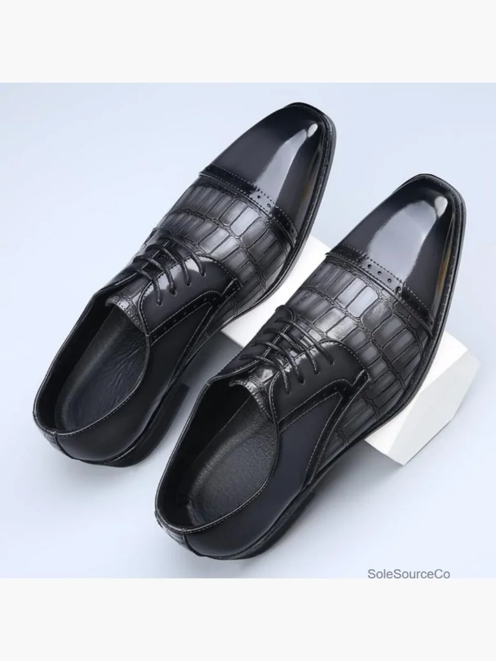 Men's Square Cap Toe Crocodile Print Dress Oxford Shoes Business Casual Formal