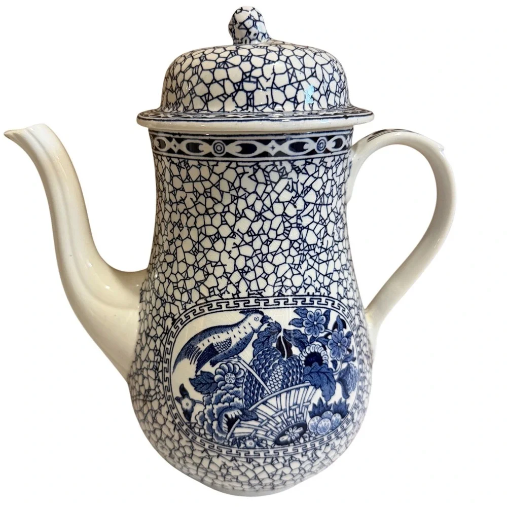 Adams Chinese Bird Blue White Ironstone Coffee Pot Tea Pot English Transferware