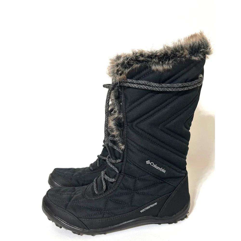 Columbia Women's Minx Mid Black Snow Fur Winter Shoes Boot Size 7 EU 38