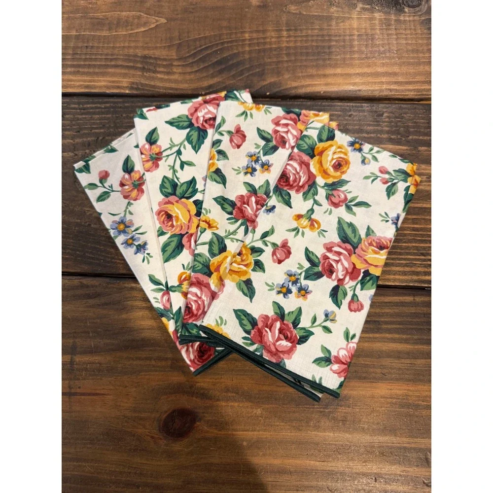 Vintage Floral Napkins Set of 4 Cottagecore Roses Cotton Scotchgard Treated 90s
