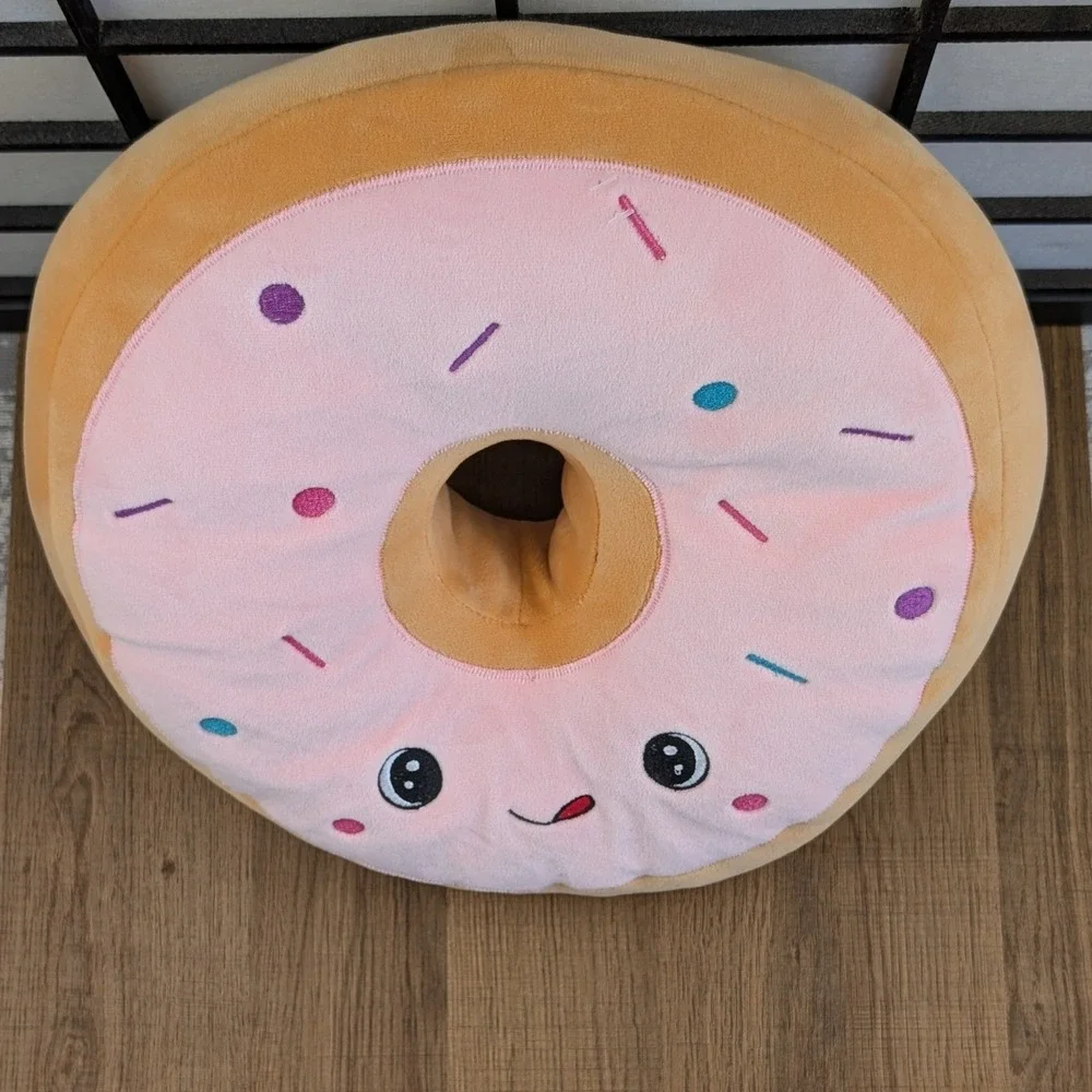 Homerbest Pink Frosted Donut Plush Floor Pillow Kawaii Embroidered Cushion 13x4