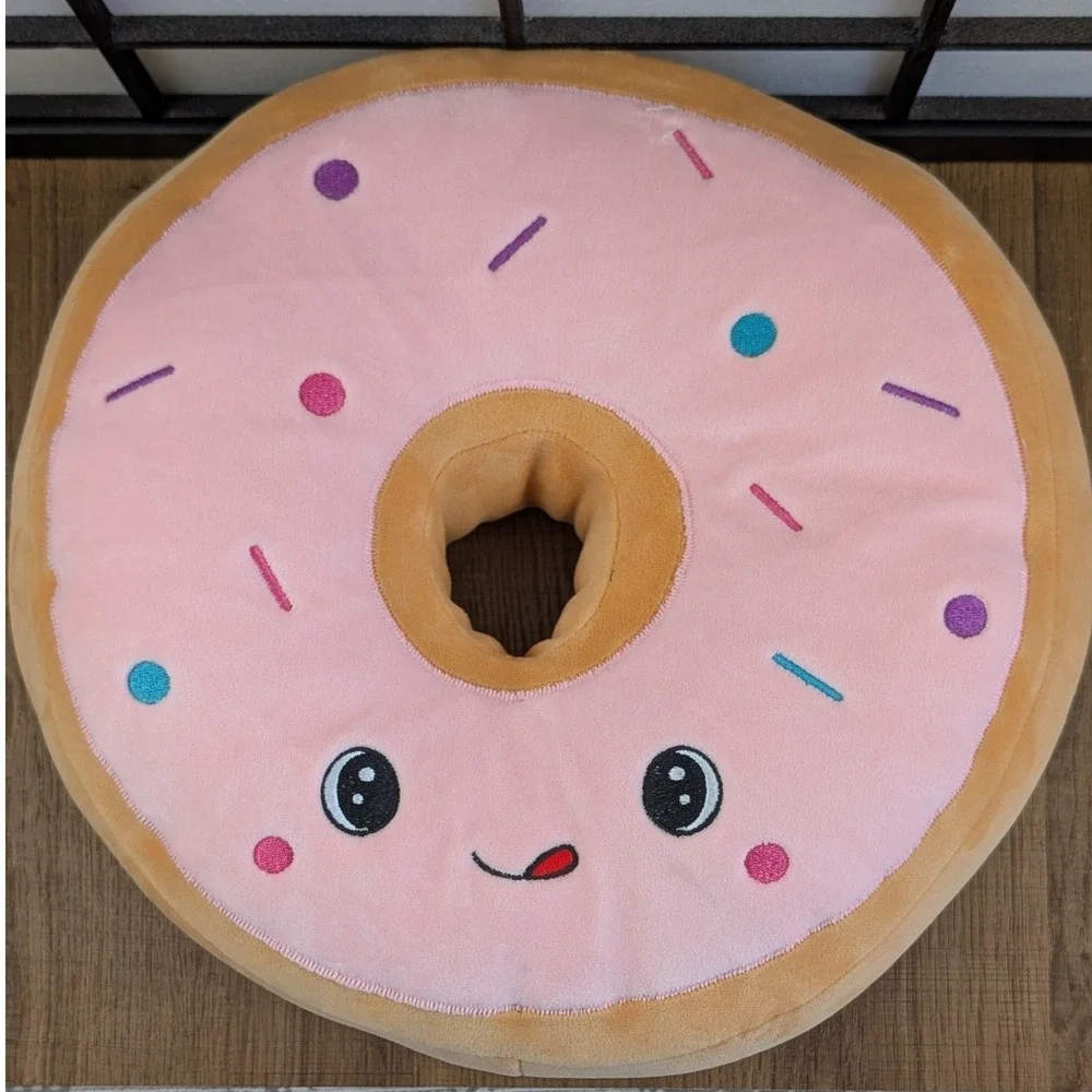 Homerbest Pink Frosted Donut Plush Floor Pillow Kawaii Embroidered Cushion 13x4