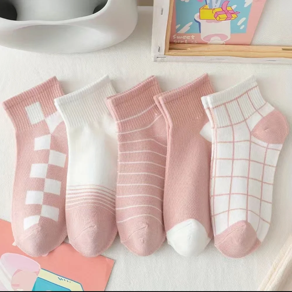 5 Pair Women's Soft Stretchy Ankle Socks, Blush Pink, OS
