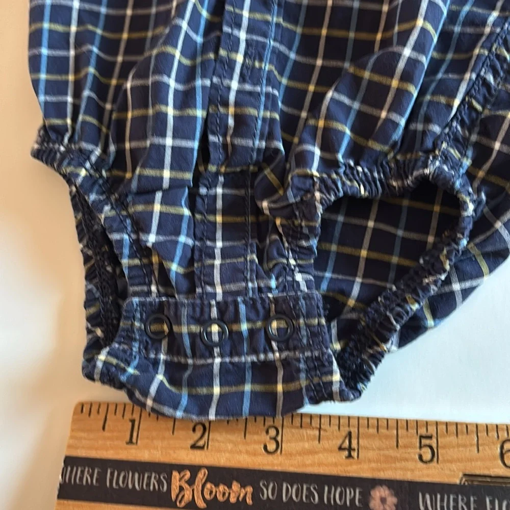Baby Blue Plaid Carters Button Down 3M Shirt Onesie Baby Boy Blue Long Sleeve