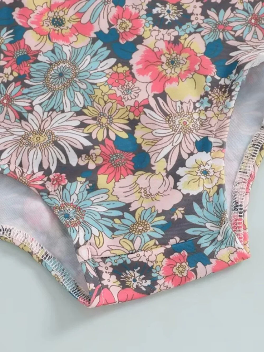 Floral Toddler Girls Long Sleeve One Piece Swimsuit Bathing Suit & Hat