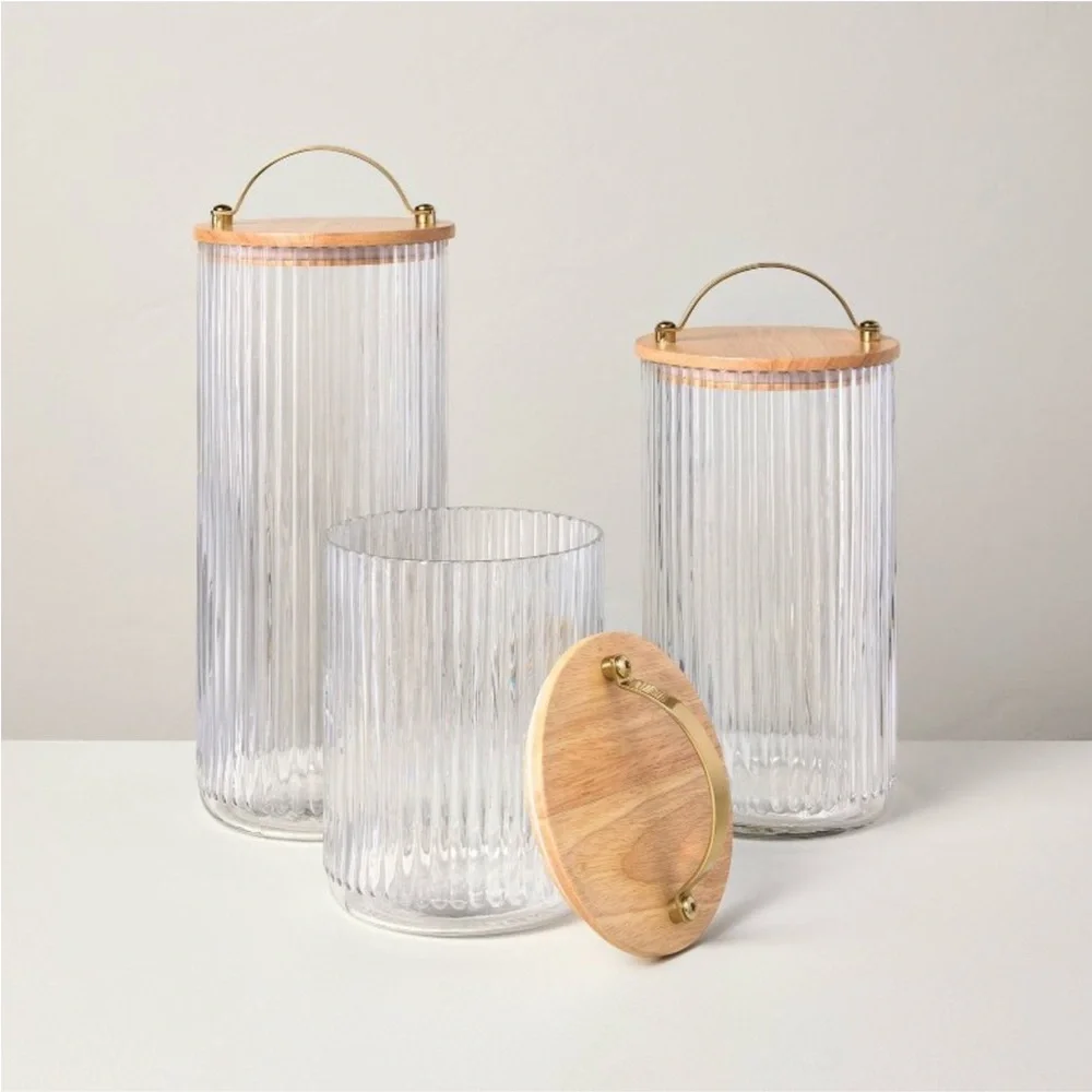 53oz Fluted Glass Storage Canister with Wood Lid - Hearth & Hand™