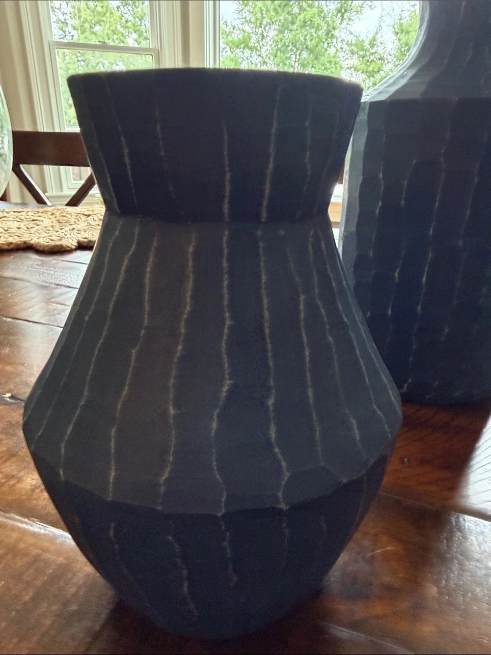 Blue Textured Wood Decorative Vases - Set of 2