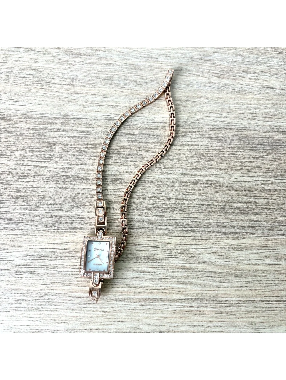 Geneva Rose Gold Tone Wrap Bracelet Watch Rhinestone Mother of Pearl Japan