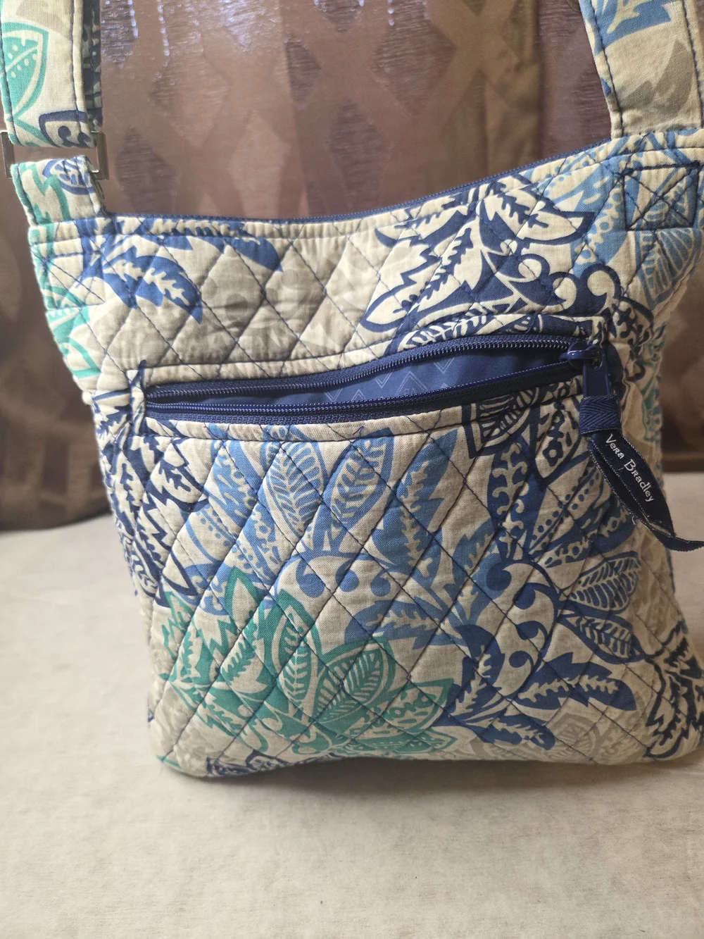 Vera Bradley Quilted Floral Crossbody-White, Teal, Blue