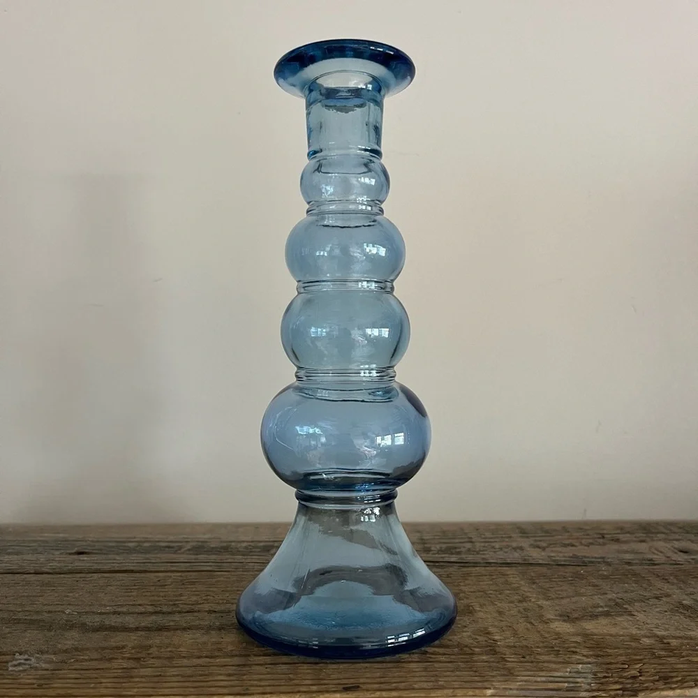 Elegant Blue Bubble Glass Candle Holder
