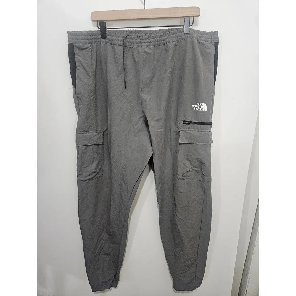 The North Face Mens XXL Gray Black Nylon Cargo Jogger Hiking Pants Drawstring