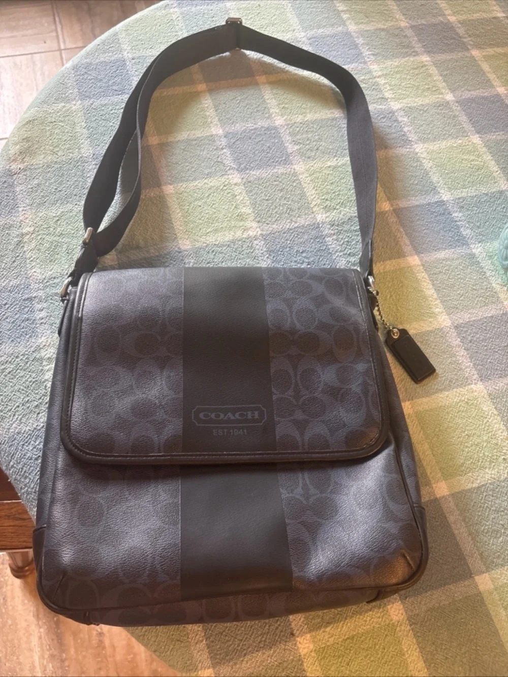 Coach Men’s Black Signature Stripe Messenger Bag