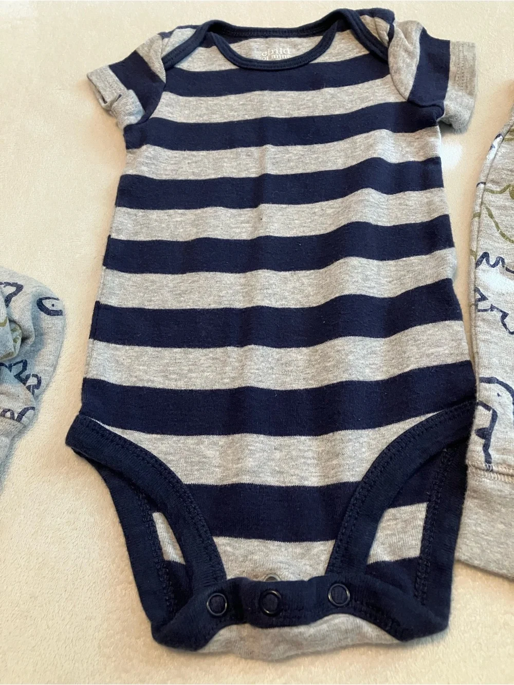 Baby 3-Piece Dino Hoodie Set with Navy Stripe Bodysuit