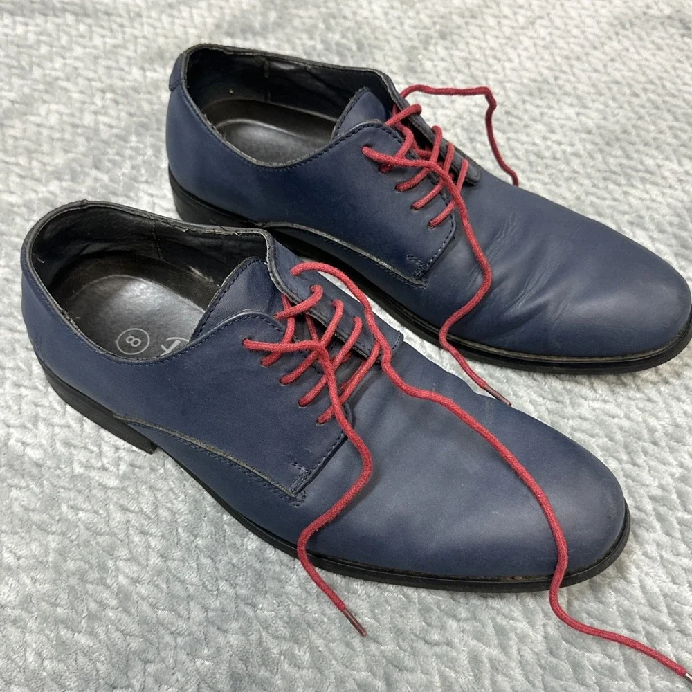 Penguin Bryan by Munsingwear Shoes Men's‎ 8 Blue Leather Oxford Red Laces Dress