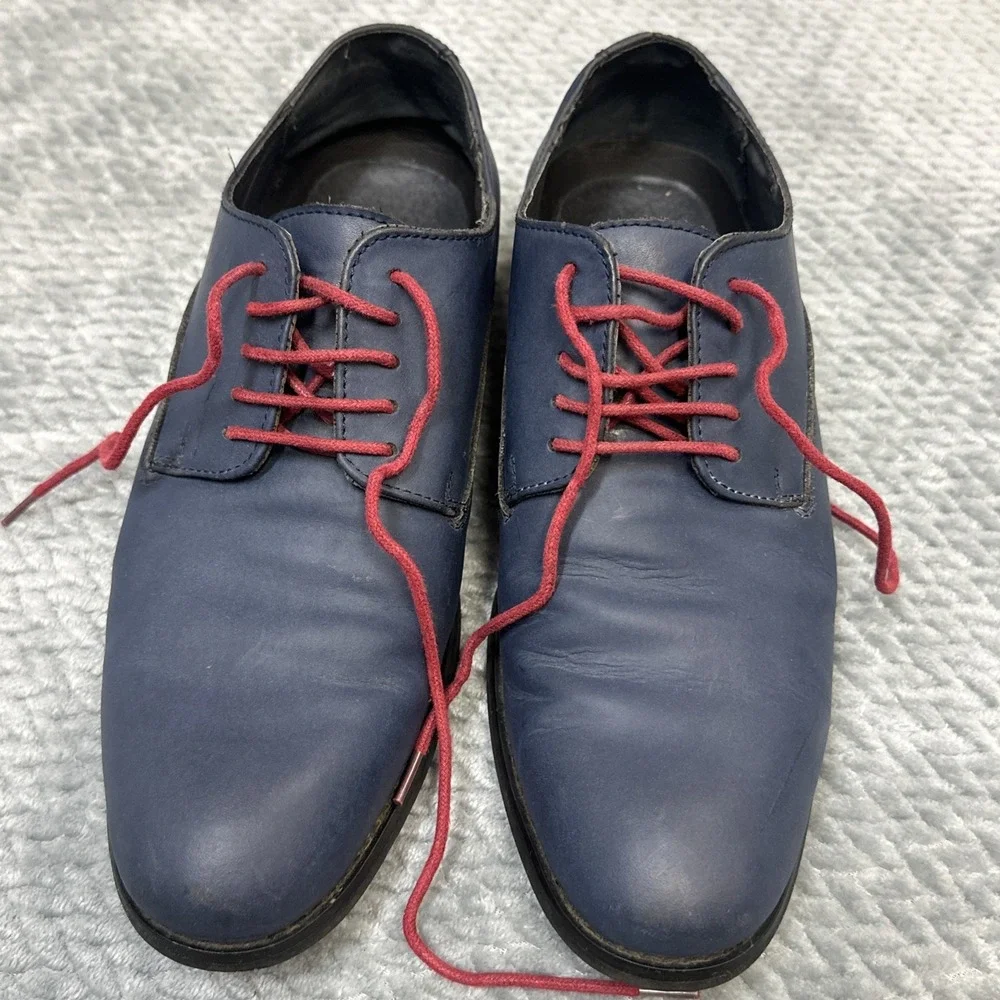 Penguin Bryan by Munsingwear Shoes Men's‎ 8 Blue Leather Oxford Red Laces Dress