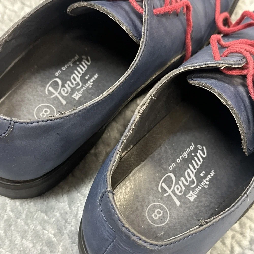 Penguin Bryan by Munsingwear Shoes Men's‎ 8 Blue Leather Oxford Red Laces Dress