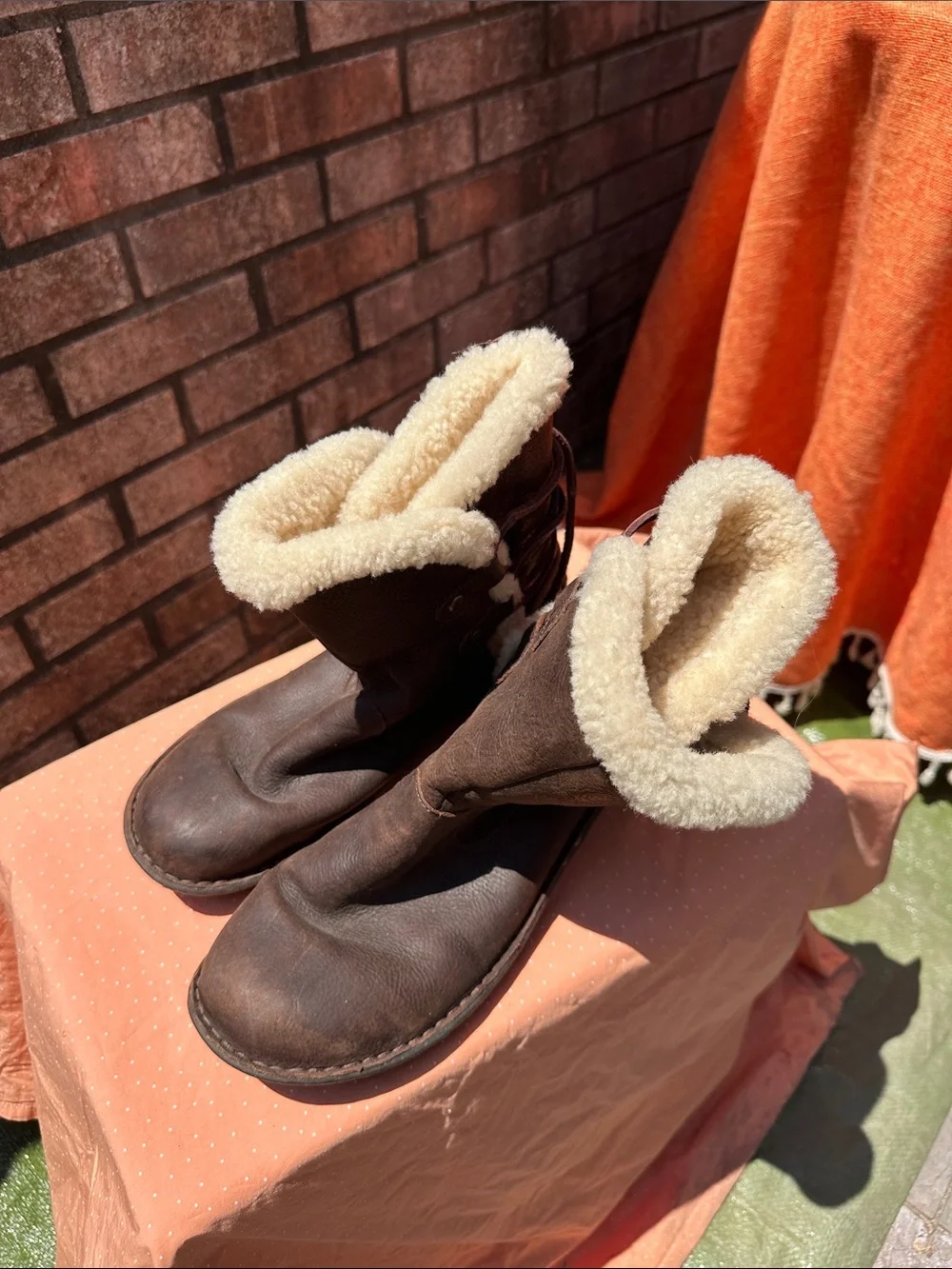 UGG Brown Leather Winter Boots with Cream Shearling Lining