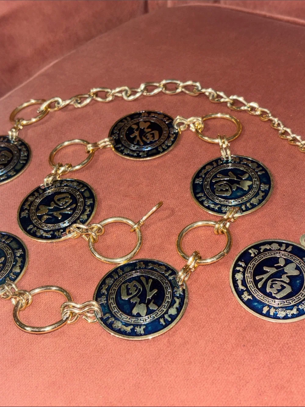 Chinese metal and Blue Coin belt vintage y2k style adjustable metal reversible