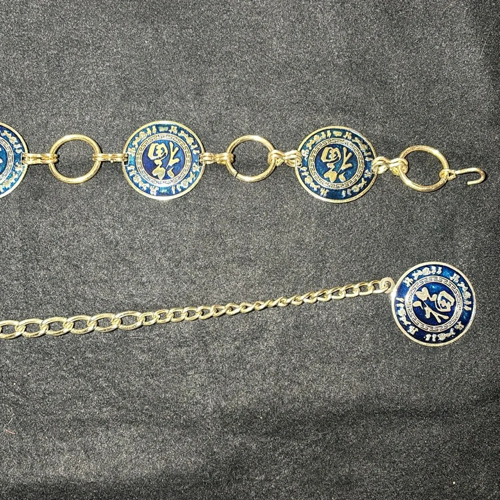 Chinese metal and Blue Coin belt vintage y2k style adjustable metal reversible