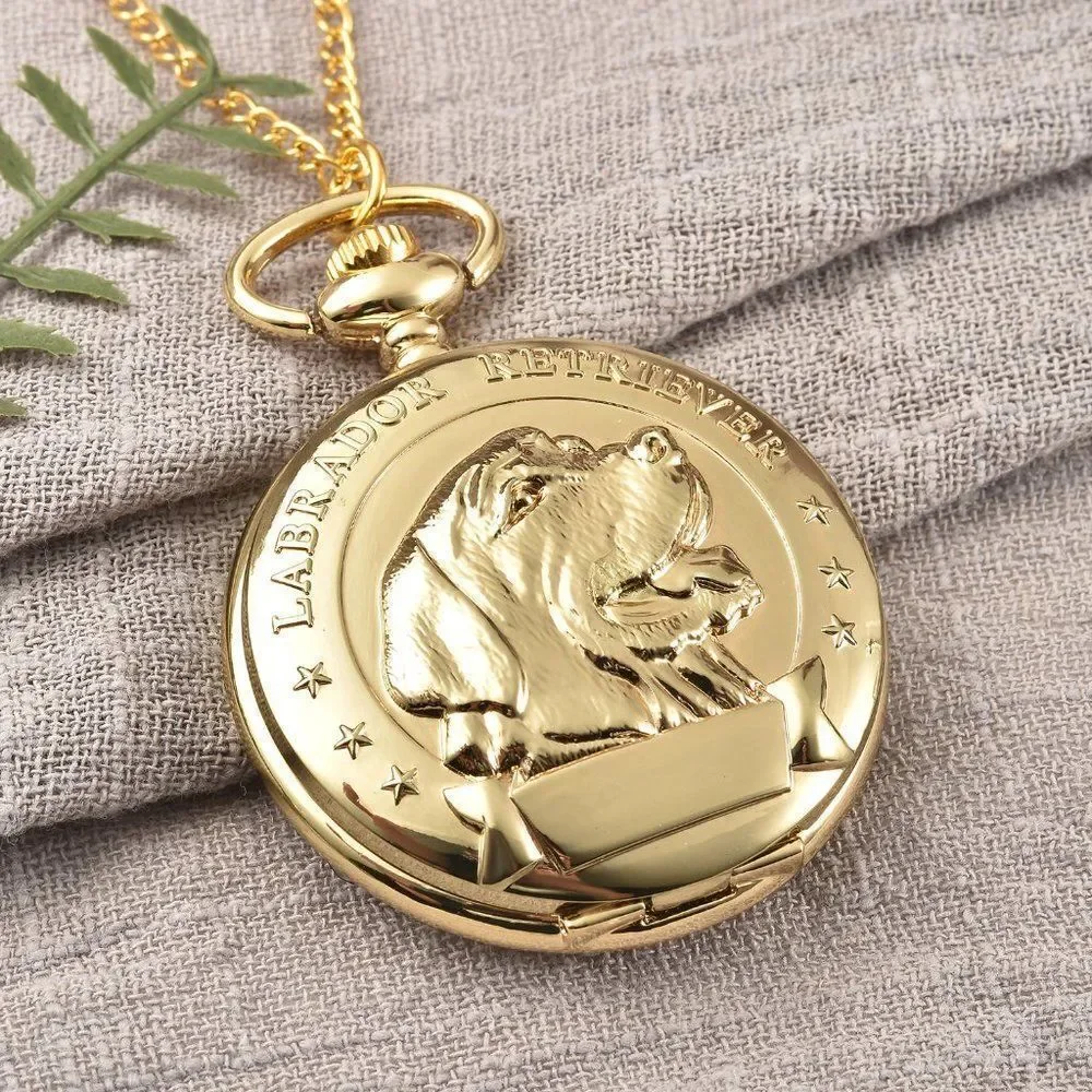 STRADA Labrador Pocket Watch in Goldtone with Chain 31 Inches