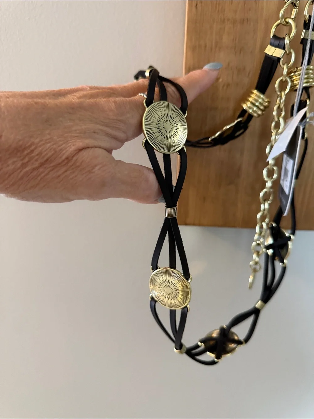 Haute Hippie Black and Gold Braided Medallion Chain Belt
