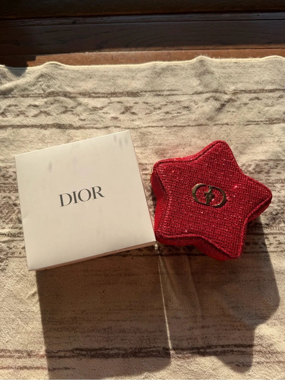 Dior Red Star-Shaped Jewelry Case with Gold Logo