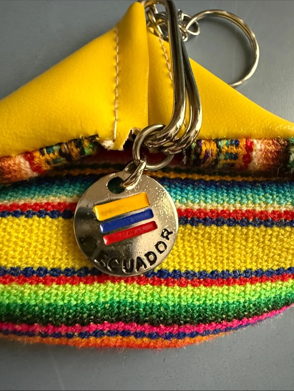 Yellow Multicolor Stripe Coin Purse with Metal Keyring