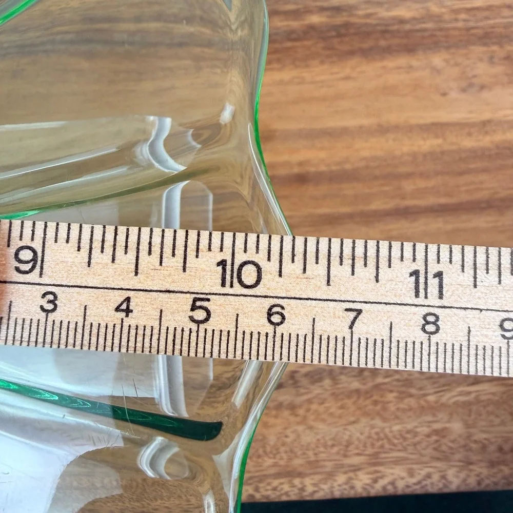 Vintage Green Uranium Glass Cake Stand 10 Inch Scalloped Vaseline Glass Pedestal