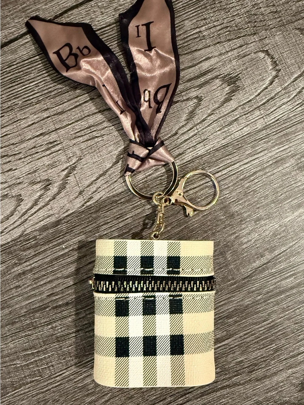 Keychain Backpack Charm Mini Bag Small Lipstick Pouch Plaid W Silk Like Scarf