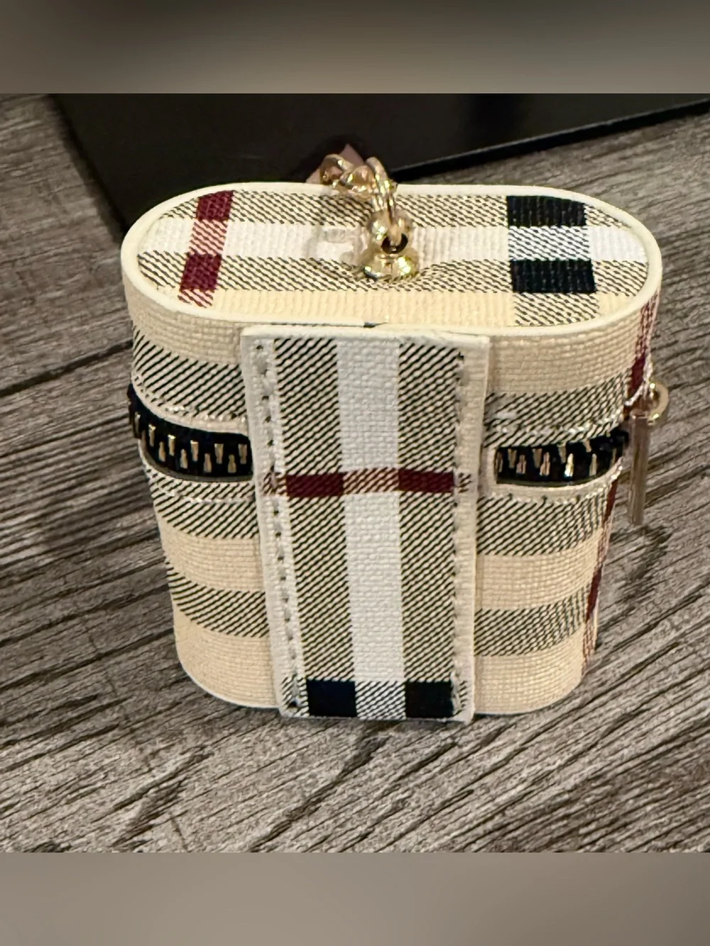 Keychain Backpack Charm Mini Bag Small Lipstick Pouch Plaid W Silk Like Scarf