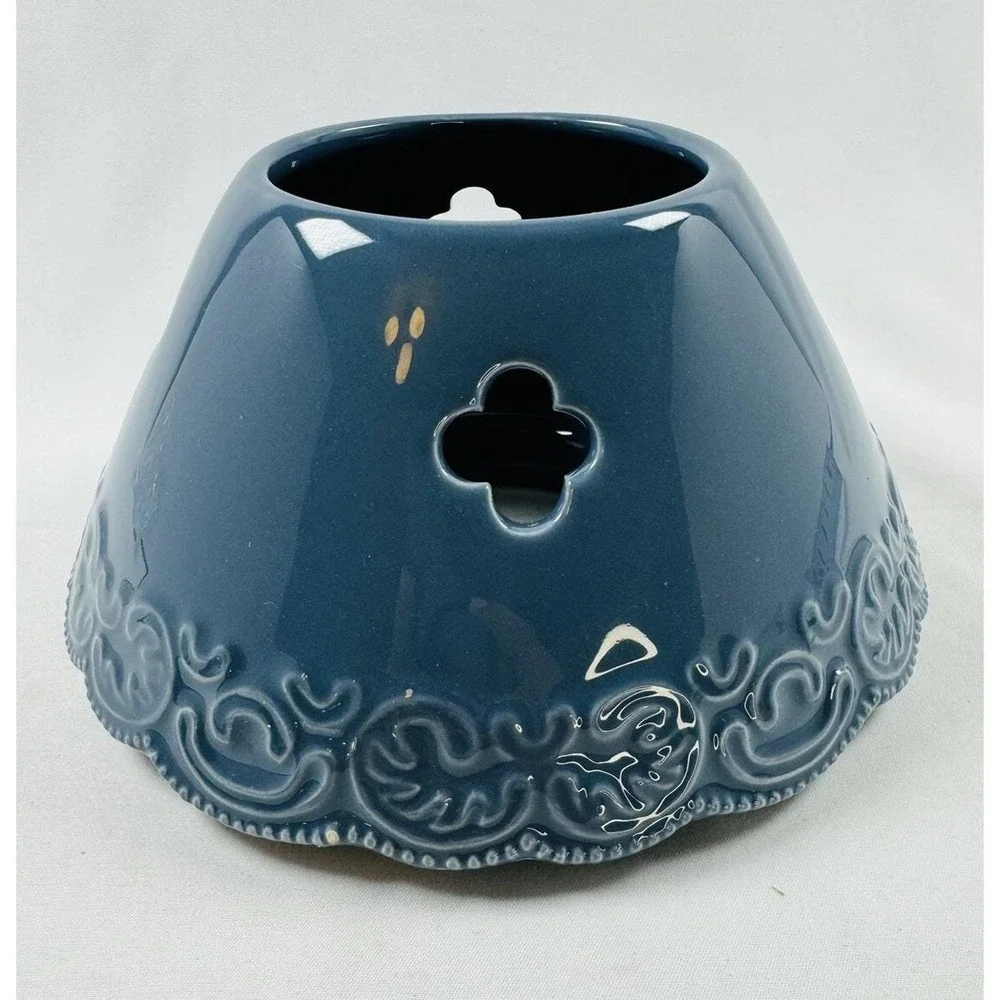 VTG Blue Yankee Candle Ceramic Lamp Shade Embossed Scroll Scalloped Cottagecore