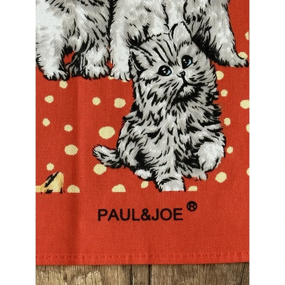 PAUL & JOE Orange Cat Kitten Polka Dot Cotton Kitchen Tea Towel 20x27 NWOT