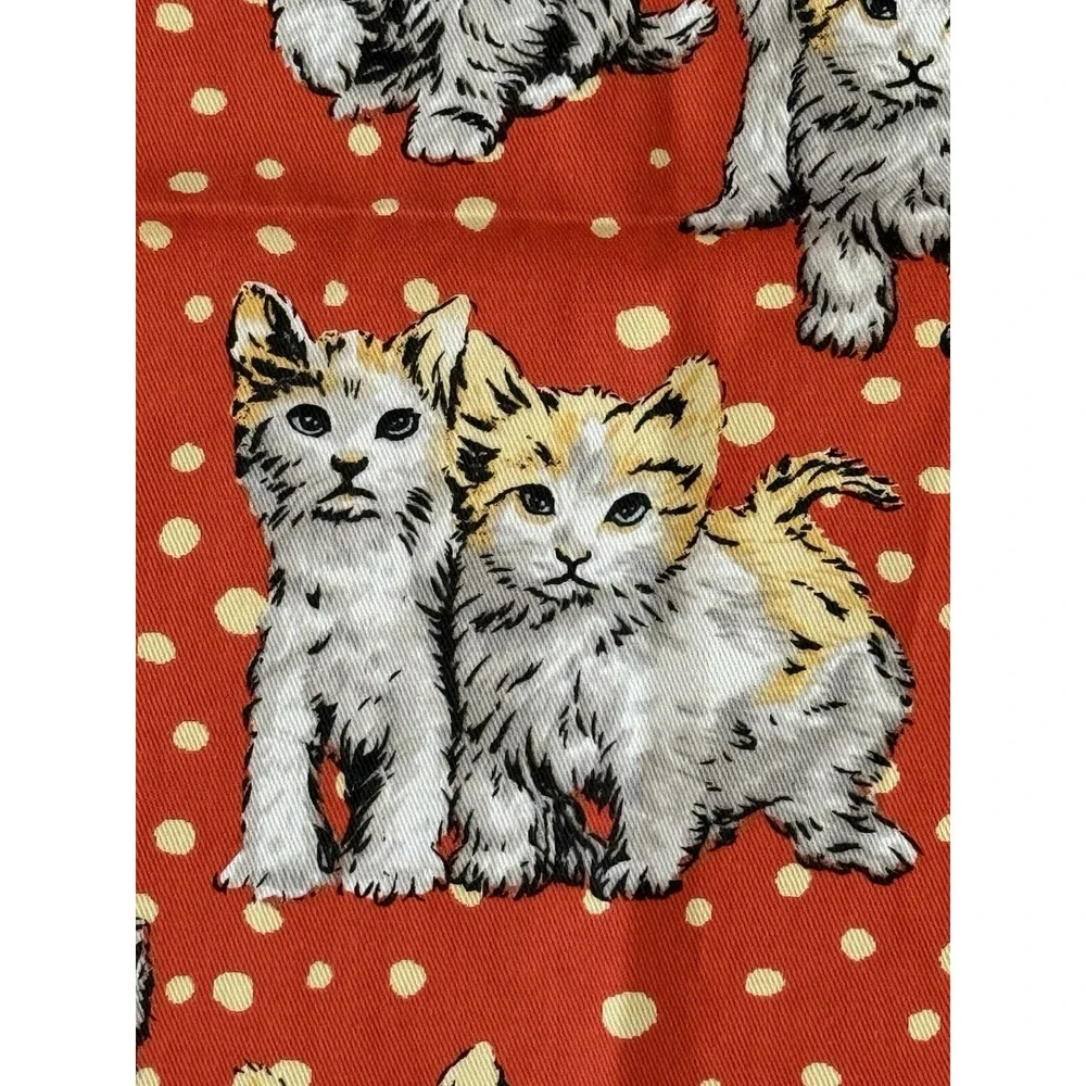 PAUL & JOE Orange Cat Kitten Polka Dot Cotton Kitchen Tea Towel 20x27 NWOT