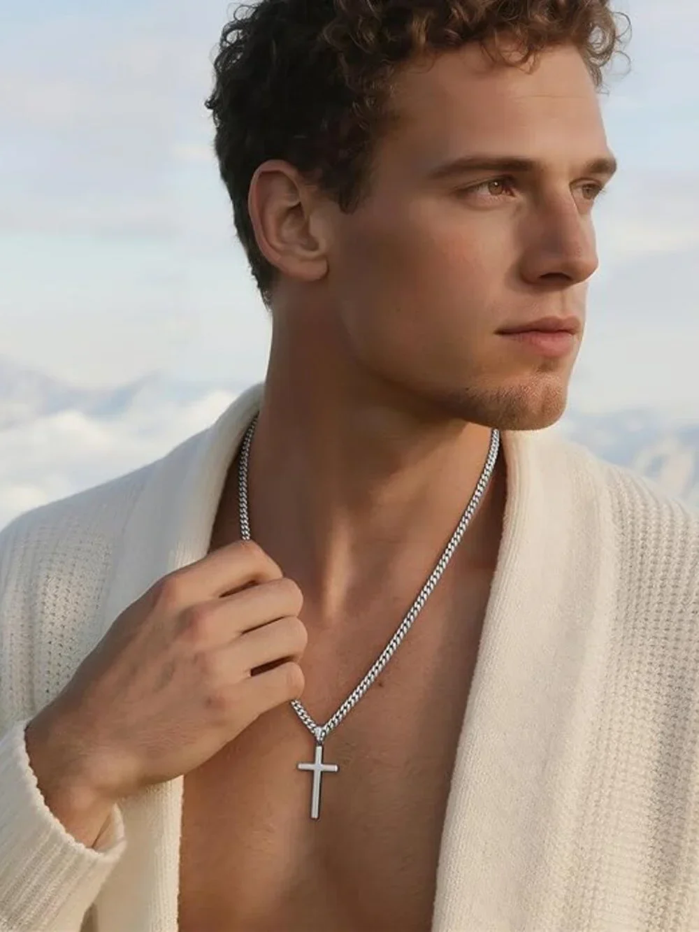 22 Inch S925 Sterling Silver Cross Necklace for Men Women