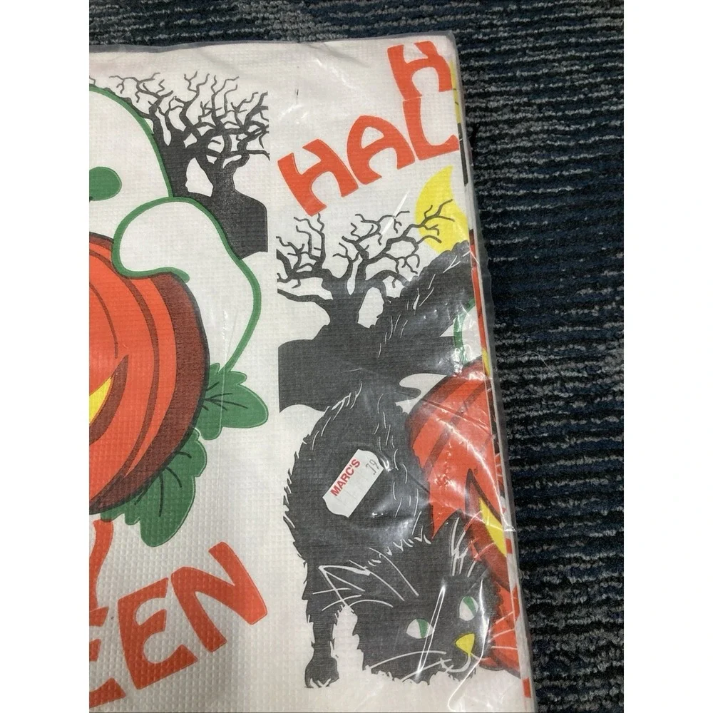 Vintage Halloween Table Cover Ghost Pumpkin Cat 54 X 96 New Sealed Spooky
