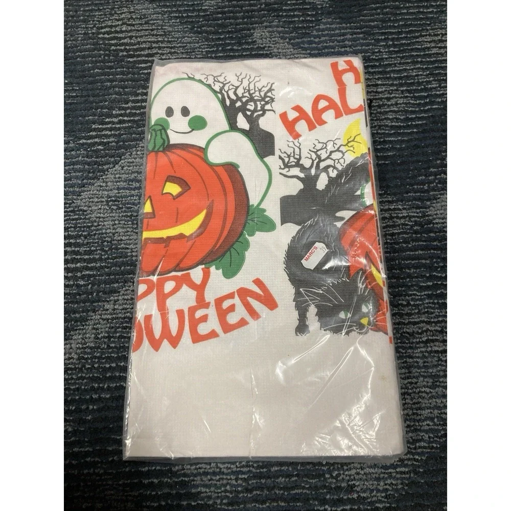 Vintage Halloween Table Cover Ghost Pumpkin Cat 54 X 96 New Sealed Spooky