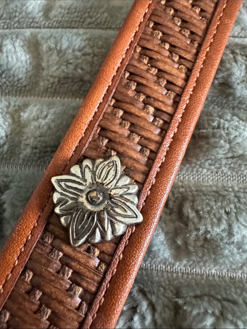 Fossil Brown Leather Braided Floral Concho Belt