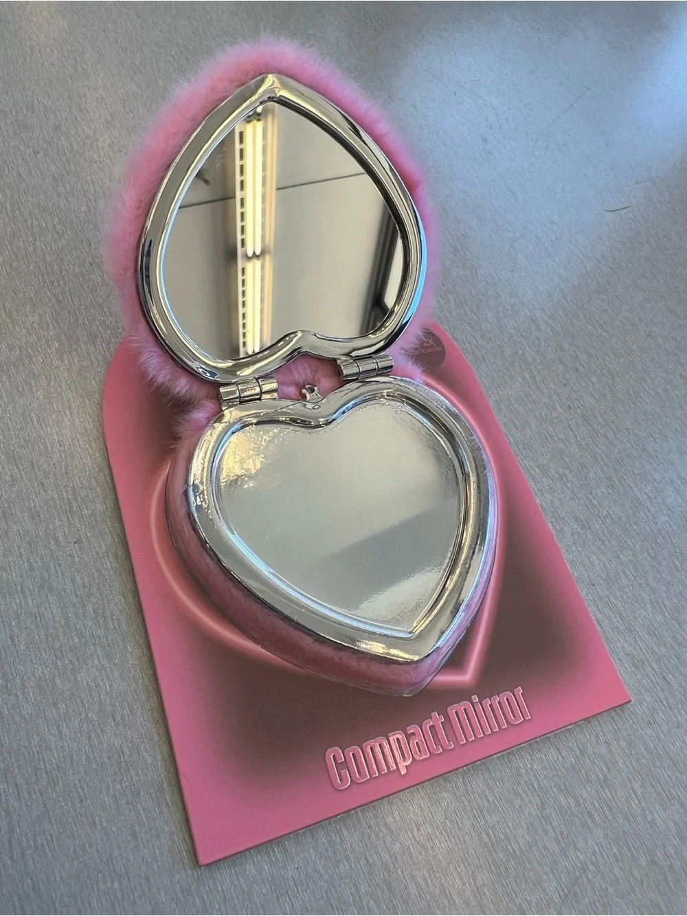 Paris Hilton Pink Fur Heart Compact Mirror
