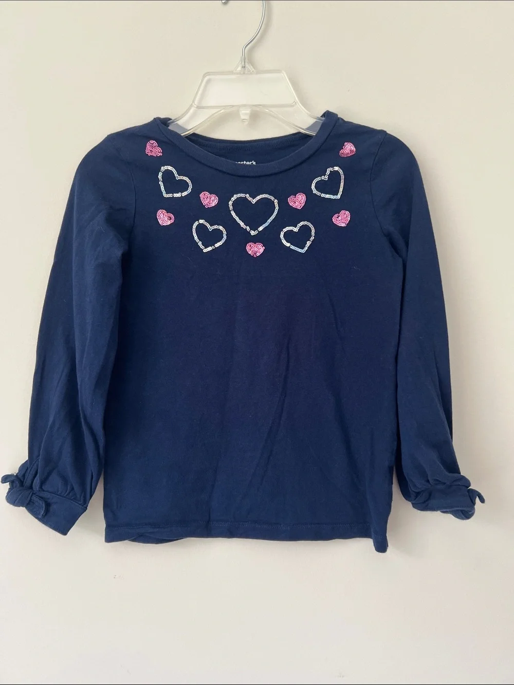 Carter's Navy Long-Sleeve Tee with Pink and White Heart Accents