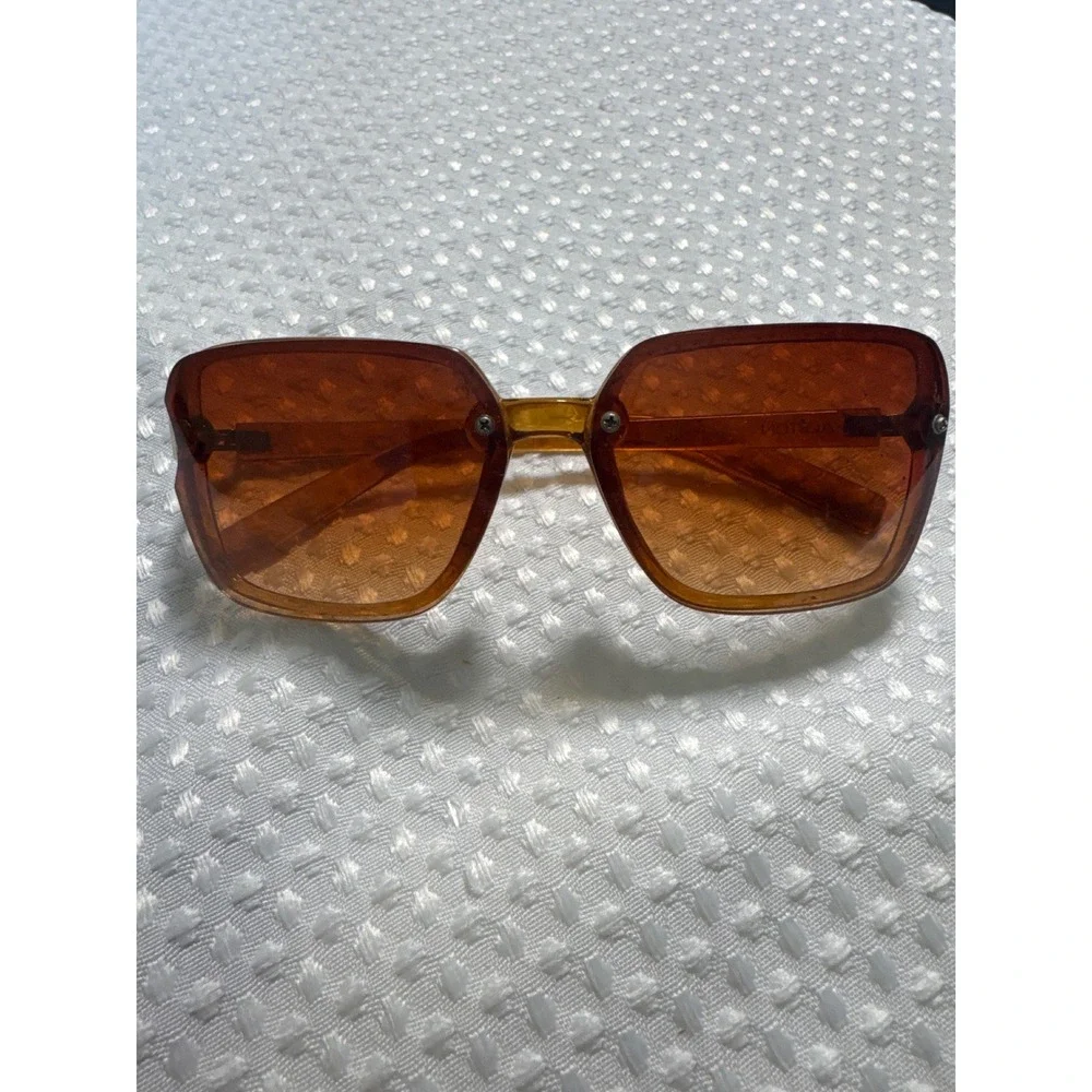 Vintage Halston H188 Sunglasses Amber Oversized Square Retro 70s Orange Tint