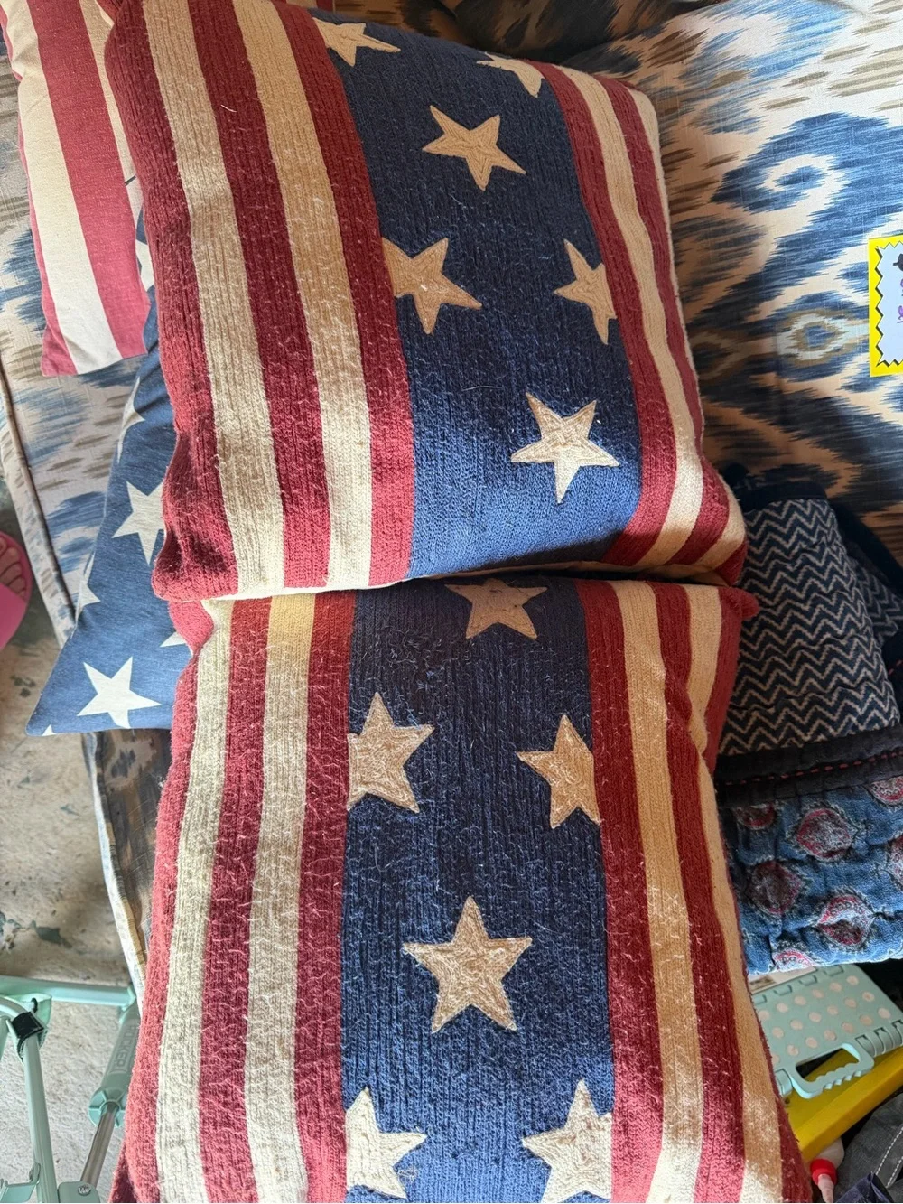 Pottery Barn Americana Star & Stripe Accent Pillow in Red, Blue, Cream