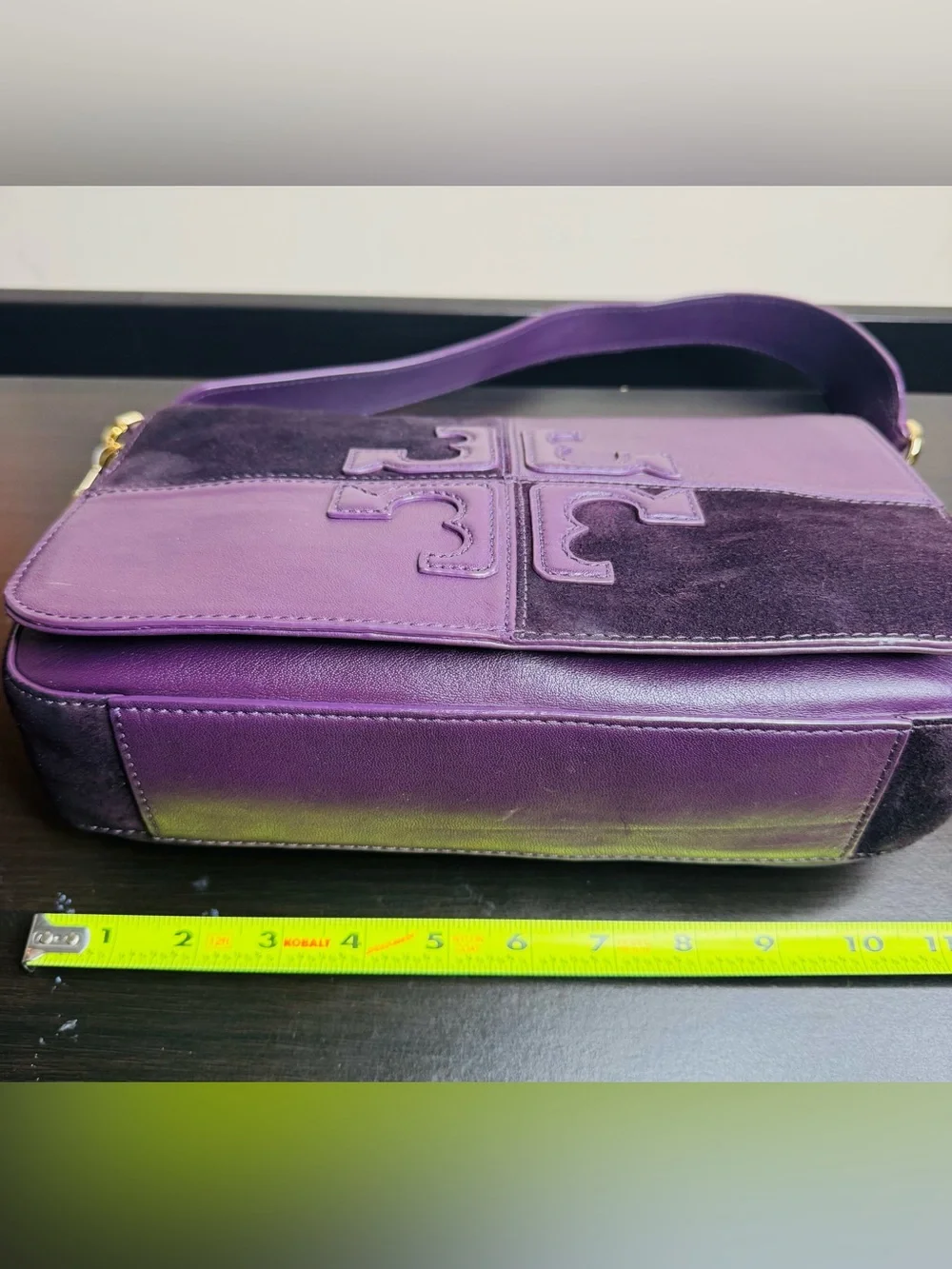 Tory Burch Natalie Patchwork Purple suede Colorblock Leather Shoulder Bag