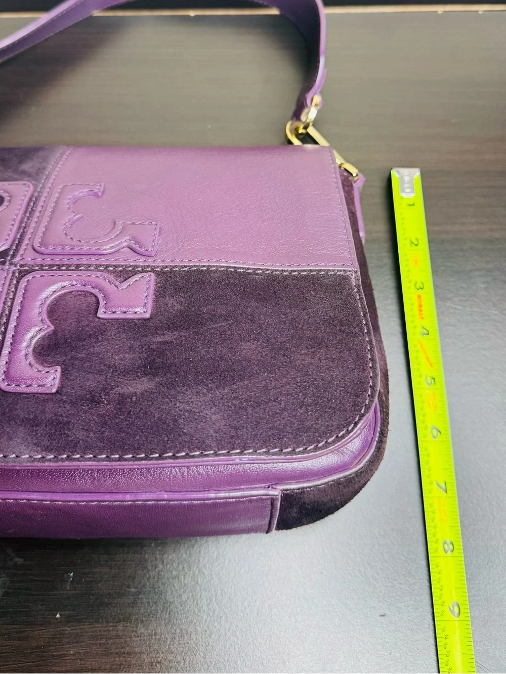 Tory Burch Natalie Patchwork Purple suede Colorblock Leather Shoulder Bag
