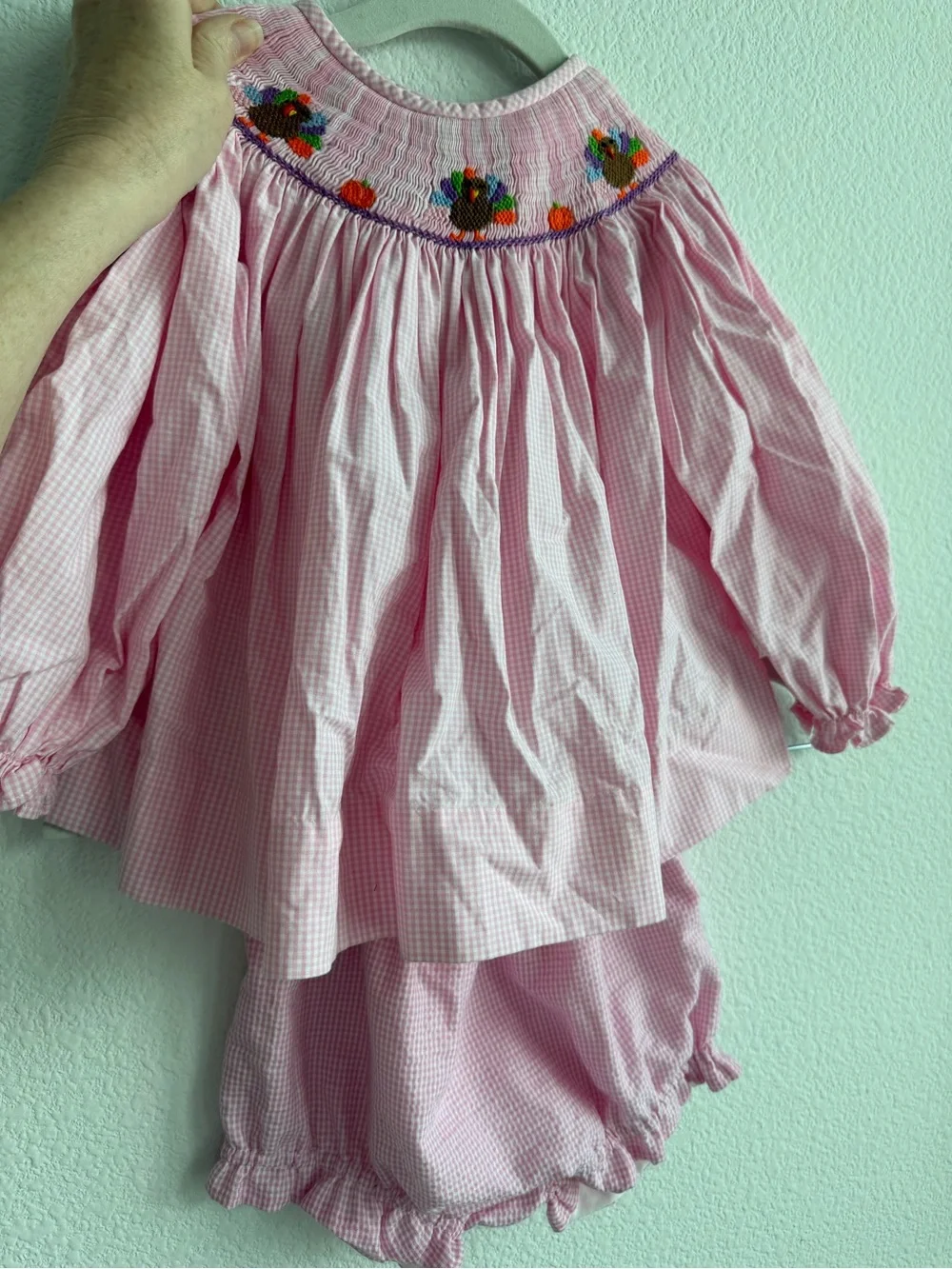 Cecil & Lou Thanksgiving Turkey Smocked Set size 3T Fall Gingham