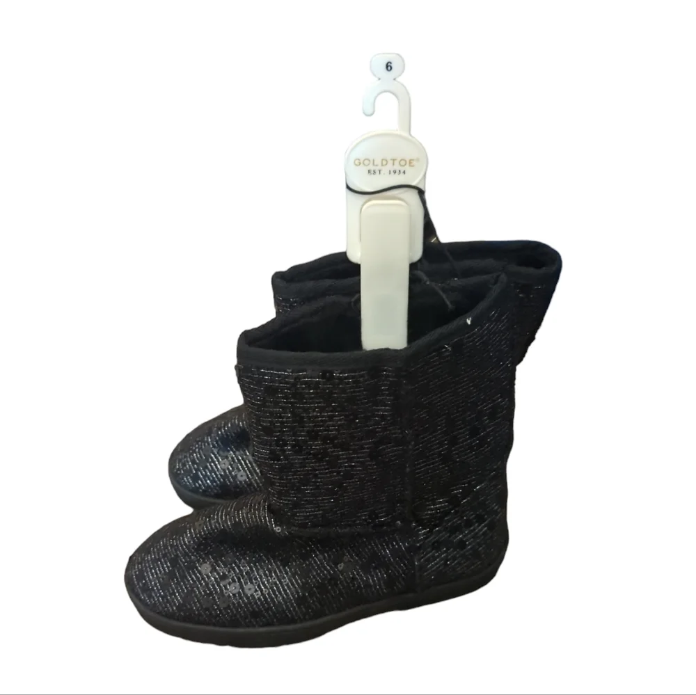 Gold Toe Black Sequin Boots Size 6 Youth New With Tags.