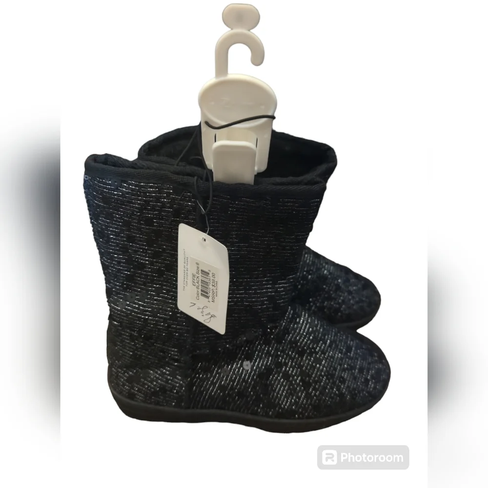 Gold Toe Black Sequin Boots Size 6 Youth New With Tags.