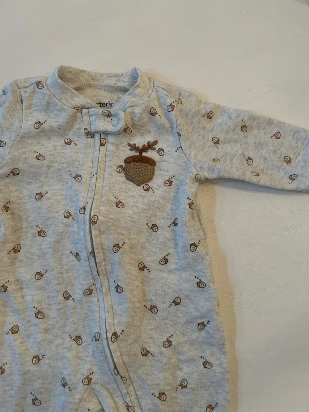 Carter's Light Gray Footed One-Piece with Acorn Accent