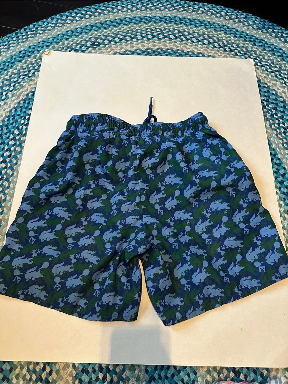 Lacoste x Minecraft Shorts Mens Small Blue Green Creeper Croc Swim Shorts Lined